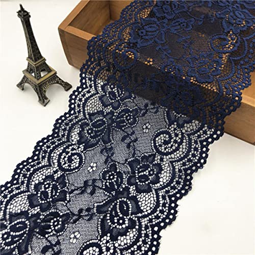 15 cm breit, elastisches Blumenmuster, Spitzenband, 1 Yard, Spitzenband, DIY-Bastelbreite, afrikanische Stoffe, Stretch-Navy von VOZAR