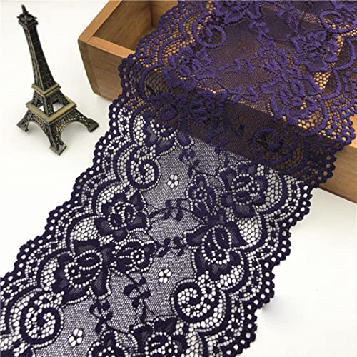 15 cm breit, elastisches Blumenmuster, Spitzenband, 1 Yard, Spitzenband, DIY-Bastelbreite, afrikanische Stoffe, dehnbar, dunkellila von VOZAR