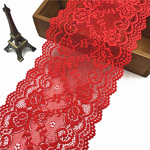 15 cm breites elastisches Blumenmuster Spitzenband 1 Yard Spitzenbesatzband DIY Bastelbreite afrikanische Stoffe Stretch-Rot von VOZAR