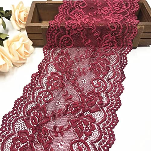 15 cm breites elastisches Blumenmuster Spitzenband 1 Yard Spitzenbesatzband DIY Bastelbreite afrikanische Stoffe Stretch-Weinrot von VOZAR