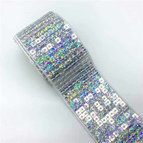 5 Yards 38 mm Paillettenband Spitzenbesatz Pailletten-Nähstoff für Kleid Kleidung Kopfschmuck Braut Hochzeit Nähzubehör-01,2 Yards von VOZAR