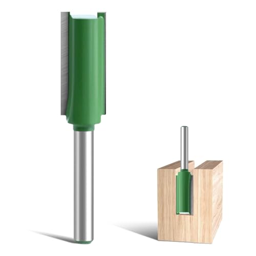 Grüner gerader Fräser-Bit mit zwei Rillen, 1/4-Zoll-Schaft, 12 mm Schnittdurchmesser, Wolframkarbidspitze, Präzisions-Holzbearbeitungswerkzeug, langlebiger Fräser für glattes Schneiden von VPB