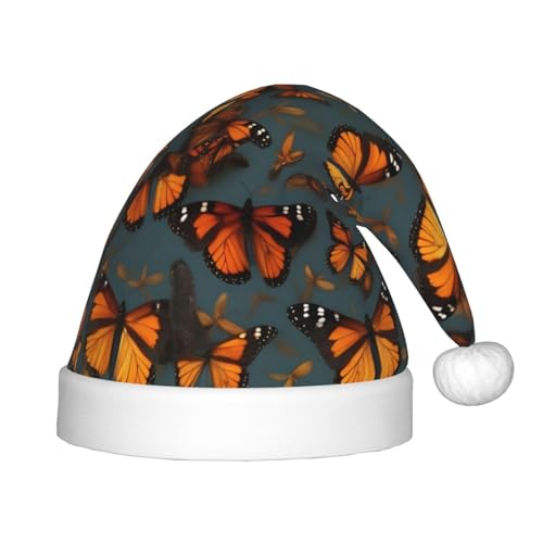 VPPUR Heaps Of Orange Monarch Butterflies Print Santa Headwear For Uni Xmas Accessories Gifts And Christmas Hat Outdoor von VPPUR