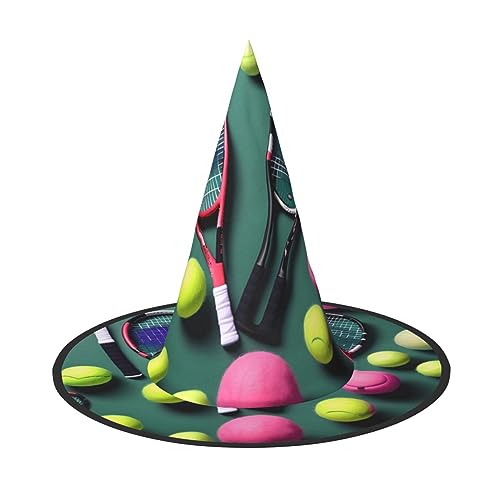 VPPUR Lustiger Tennisschläger und Tennisbälle Druck Zauberer Hut Erwachsene Karneval Halloween Hut Party Zubehör Mottopartys Cosplay von VPPUR