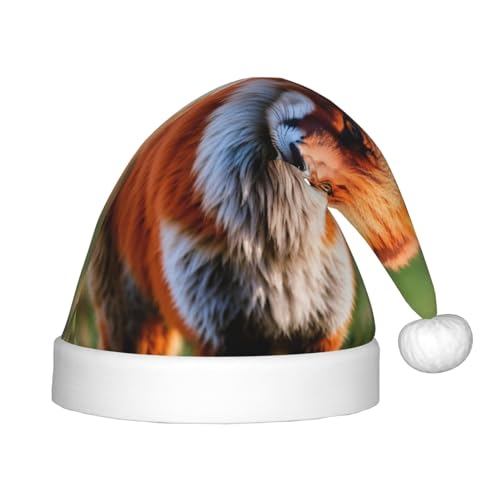 VPPUR Weihnachtsmann-Kopfbedeckung mit Fuchs-Aufdruck, Uni, Weihnachtszubehör, Geschenke und Weihnachtsmütze, Outdoor-Party von VPPUR