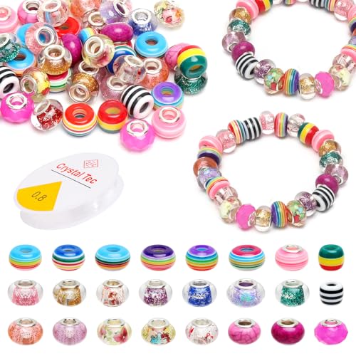 48 Stück Natürliche Amazonit Perlen, 13.7 mm Großes Loch Rondelle Perlen Bunte Transparent Barrel Runde Lose mit Loch für Armbänder Ketten DIY Schmuck Basteln von VQBKHO