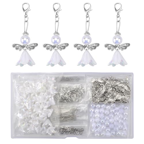 VQBKHO 50 Sets Schutzengel anhänger Selber, Perlenengel Anhänger Schutzengel Anhänger Schutzengel Schlüsselanhänger charms anhänger perlen engel bastelset für DIY Hochzeit Taufe Geburtstag von VQBKHO
