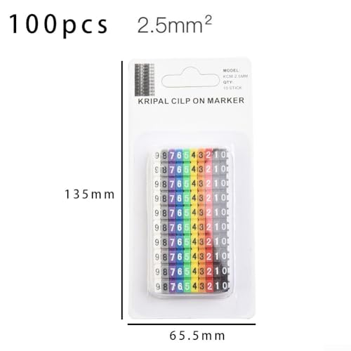 Nummernschild-Etiketten für Kabel, bunte Kunststoff-Marker zur einfachen Identifizierung (2,5 mm), 100 Stück von VRTYVEYBB