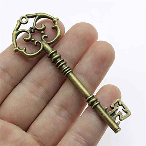 VRUESH 2 Stück 82x31mm 3 Farben Antik Silber Farbe Antik Bronze überzogen Dekorativer Schlüsselanhänger Großer Schlüssel Anhänger Großer Schlüssel Charm-Antik Bronze überzogen von VRUESH