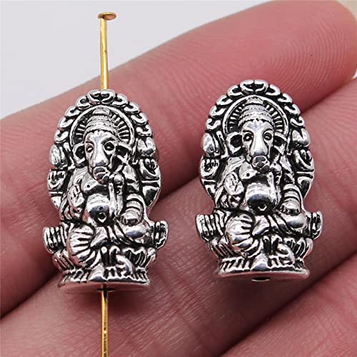 VRUESH 2pcs / Lot Charms Doppelseitiger indischer Gott des Reichtums Ganesha 14x22mm Antik Silber Farbe Elefantenperlen für Making-Standard von VRUESH