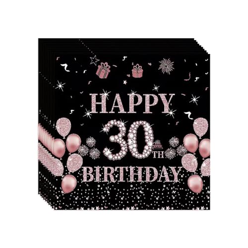 VReder Servietten 30 Geburtstag, Schwarz Roségold Papier Party Servietten, Happy Birthday 30. Servietten für Mädchen Frau Frauen Geburtstag Feiern Party Decorations 40 Stück von VReder