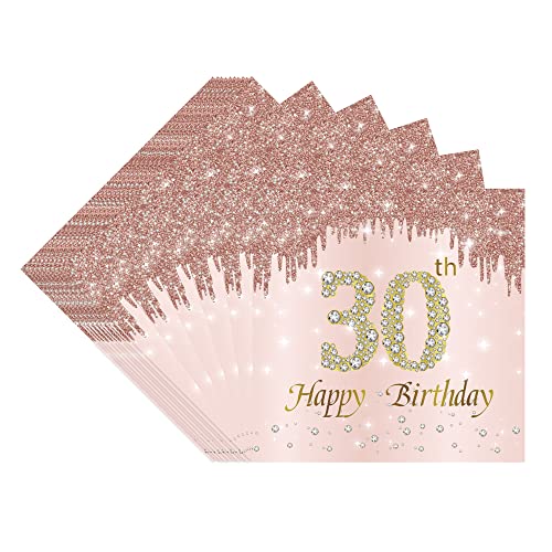 VReder Servietten 30 Geburtstag, 40 Stück Roségold Papier Party Servietten Tischdeko für 30 Geburtstag Mädchen Frau Frauen Happy Birthday Servietten Decorations von VReder