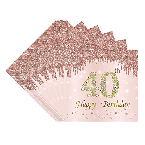 VReder Servietten 40 Geburtstag, 40 Stück Roségold Papier Party Servietten Tischdeko für Deko 40. Geburtstag Frauen Happy Birthday Servietten Decorations von VReder