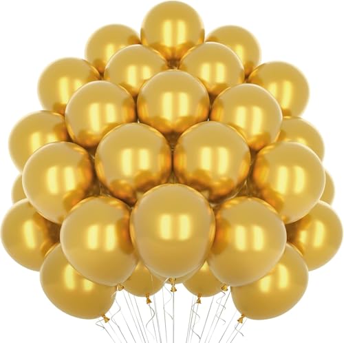 50 Luftballons Gold Metallic 12 Zoll 30 cm glänzend Naturlatex biologisch abbaubar umweltfreundlich aufblasbar Luft Helium Wasser für Baby Shower Taufe Geburtstag Abschlussfeier Hochzeit Bogen von MOFOVS