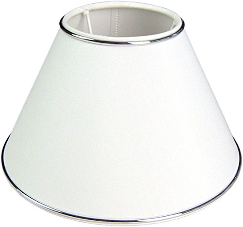 Tisch-Lampenschirm *rund*, Chintz weiß, Chromkante, Du=20 /Do=9 /H=13cm Befestigung unten E27 oder E14 durch mitgelieferten Reduzierring von vs