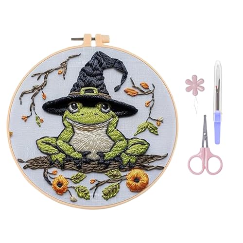 VSFJZJKJ Halloween-Stickerei-Set, für AnfäNger, Inklusive Stickrahmen und Illustrierter Englischer Anleitung und Weiteren Werkzeugen,Mit Motiven Wie KüRbissen und Geistern von VSFJZJKJ