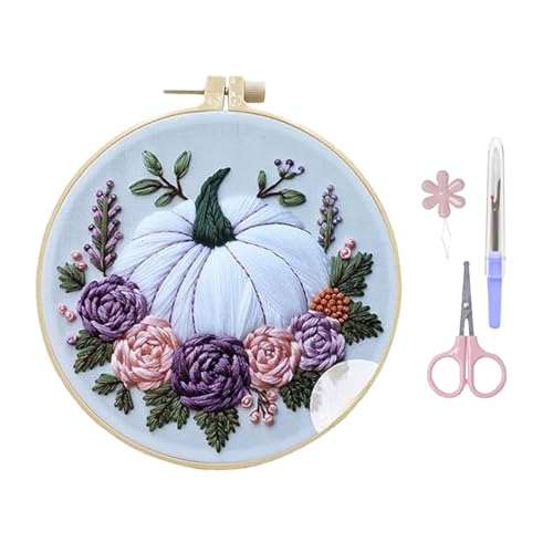 VSFJZJKJ Halloween-Stickerei-Set, für AnfäNger, Inklusive Stickrahmen und Illustrierter Englischer Anleitung und Weiteren Werkzeugen,Mit Motiven Wie KüRbissen und Geistern von VSFJZJKJ
