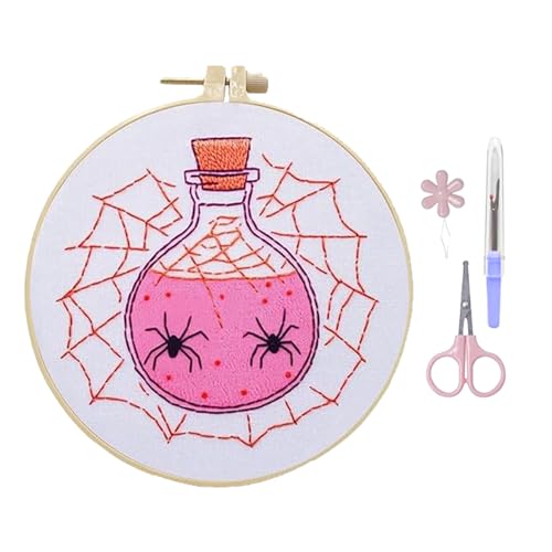 VSFJZJKJ Halloween-Stickerei-Set, für AnfäNger, Inklusive Stickrahmen und Illustrierter Englischer Anleitung und Weiteren Werkzeugen,Mit Motiven Wie KüRbissen und Geistern von VSFJZJKJ