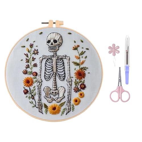 VSFJZJKJ Halloween-Stickerei-Set, für AnfäNger, Inklusive Stickrahmen und Illustrierter Englischer Anleitung und Weiteren Werkzeugen,Mit Motiven Wie KüRbissen und Geistern von VSFJZJKJ