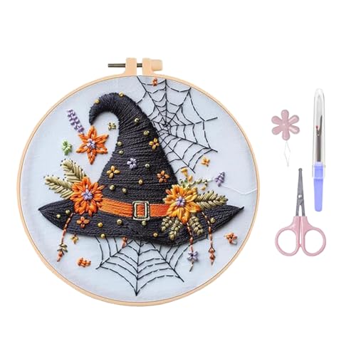 VSFJZJKJ Halloween-Stickerei-Set, für AnfäNger, Inklusive Stickrahmen und Illustrierter Englischer Anleitung und Weiteren Werkzeugen,Mit Motiven Wie KüRbissen und Geistern von VSFJZJKJ