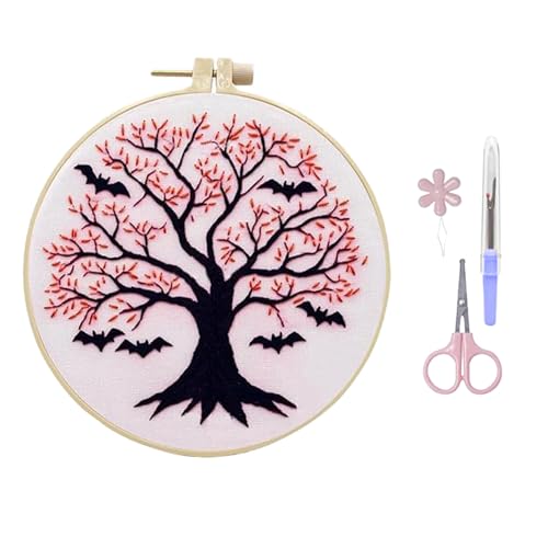 VSFJZJKJ Halloween-Stickerei-Set, für AnfäNger, Inklusive Stickrahmen und Illustrierter Englischer Anleitung und Weiteren Werkzeugen,Mit Motiven Wie KüRbissen und Geistern von VSFJZJKJ