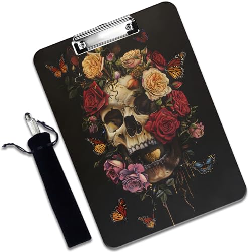 Klemmbrett und Stifttasche aus Kunststoff, A4-Klemmbrett in Briefgröße, geeignet für Büros, Zuhause, Schmetterlinge, Rosen und Schädel Klemmbrett und Stifttasche aus Kunststoff, A4-Klemmbrett in Briefgröße, geeignet für Büros, Zuhause, Schmetterlinge, Rosen und Schädel von VSHSEEOM