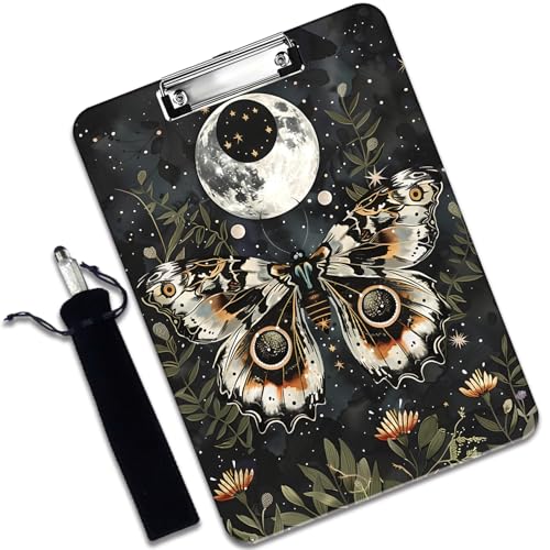 Kunststoff-Klemmbrett und Stifttaschen-Set, A4-Klemmbrett in Briefgröße, geeignet für Büros, Zuhause, Astrologie, Motte und Mond von VSHSEEOM