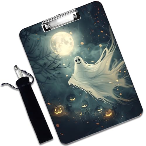 Kunststoff-Klemmbrett und Stifttaschen-Set, A4-Klemmbrett in Briefgröße, geeignet für Büros, Zuhause, Halloween-Geist von VSHSEEOM