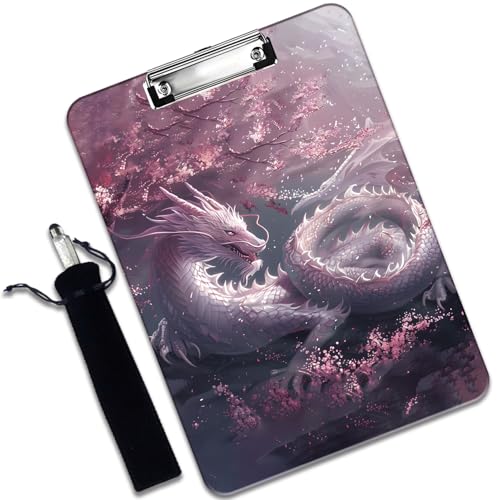 Kunststoff-Klemmbrett und Stifttaschen-Set, A4-Klemmbrett in Briefgröße, geeignet für Büros, Zuhause, Kirschrosa Drache Kunststoff-Klemmbrett und Stifttaschen-Set, A4-Klemmbrett in Briefgröße, geeignet für Büros, Zuhause, Kirschrosa Drache von VSHSEEOM
