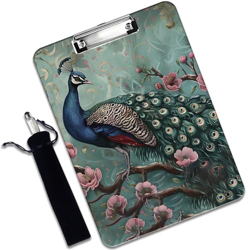 Kunststoff-Klemmbrett und Stifttaschen-Set, A4-Klemmbrett in Briefgröße, geeignet für Büros, Zuhause, Pfau Kunststoff-Klemmbrett und Stifttaschen-Set, A4-Klemmbrett in Briefgröße, geeignet für Büros, Zuhause, Pfau von VSHSEEOM