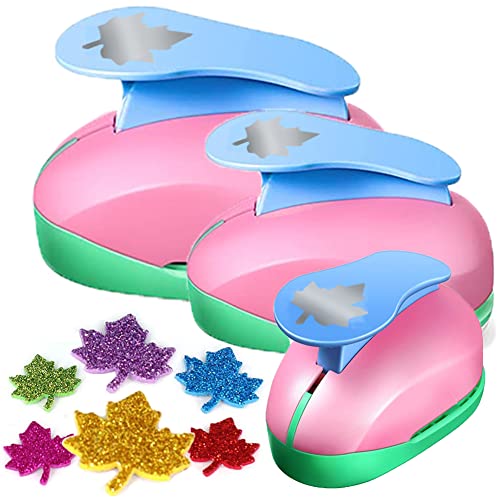VSREI Stanzer Set, 3 Stück Papierstanzer Motivlocher Blätter Stanzer Set,9/16/25mm für Geschenkanhänger, Basteln, Scrapbooking, Fotos, Grußkarten (Ahornblatt),Zufällige Farbe von VSREI