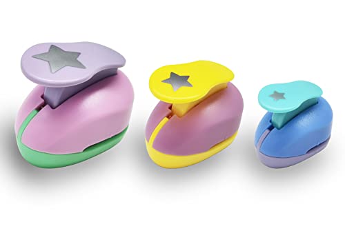 VSREI Stanzer Set,3 Stück Papierstanzer Motivlocher Stanzer Set, Fettes Pentagramm Stern Sternenstanzer für Geschenkanhänger, Basteln, Scrapbooking, Fotos, Grußkarten(9mm,16mm,25mm),Zufällige Farbe von VSREI