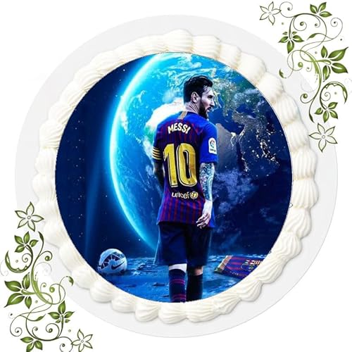 Für den Geburtstag ein Tortenbild, Zuckerbild mit dem Motiv: Fussball, Essbares Foto für Torten, Tortenbild, Tortenaufleger Ø 20cm FONDANT Messi Fussball Nr. 26 von VSW