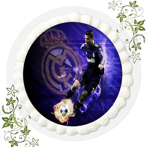 Für den Geburtstag ein Tortenbild, Zuckerbild mit dem Motiv: Fussball, Essbares Foto für Torten, Tortenbild, Tortenaufleger Ø 20cm FONDANT Ronaldo Fussball Nr. 34 von VSW