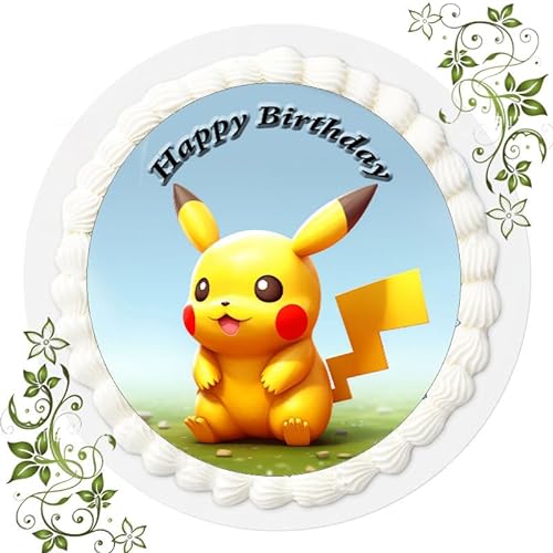 Für den Geburtstag ein Tortenbild, Zuckerbild mit dem Motiv: Pokemon Pikachu, Essbares Foto für Torten, Tortenbild, Tortenaufleger Ø 20cm FONDANT Pokemon Pikachu Nr. 19 von VSW
