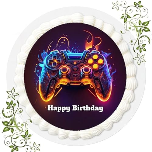 Für den Geburtstag ein Tortenbild, mit dem Motiv: Gamer, Essbares Foto für Torten, Tortenbild, Tortenaufleger Ø 20cm ESSPAPIER Gamer Nr. 1 von VSW