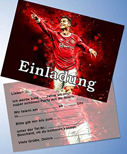 VSW 12 Einladungskarten + 12 Umschläge für Geburtstag Partys und Kindergeburtstag kompatibel Ronaldo Fussball Nr. 3 von VSW