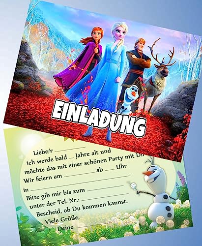 VSW 12 Einladungskarten & 12 Umschläge für Geburtstag Partys und Kindergeburtstag Frozen Die Eiskönigin Nr. 38 von VSW