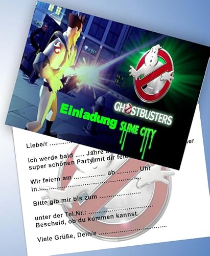 VSW 12 Einladungskarten & 12 Umschläge für Geburtstag Partys und Kindergeburtstag Ghostbusters Nr. 14 von VSW