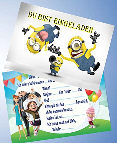 VSW 12 Einladungskarten & 12 Umschläge für Geburtstag Partys und Kindergeburtstag Minions Nr. 26 von VSW