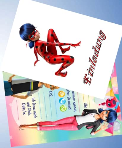 VSW 12 Einladungskarten & 12 Umschläge für Geburtstag Partys und Kindergeburtstag Miraculous Ladybug Nr. 2 von VSW