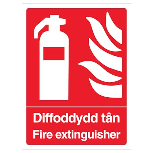 V Safety Walisisch/Englisch – Feuerlöscher – Hochformat, 150 x 200 mm, 2 mm, superrobustes, starres Kunststoff-Sicherheitsschild von VSafety