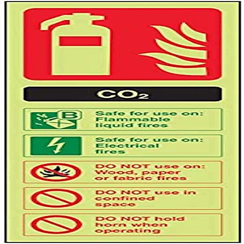 VSafety Feuerlöscher-Schild, im Dunkeln leuchtend, CO2-Kennzeichnung, 100 x 280 mm, starrer Kunststoff von VSafety