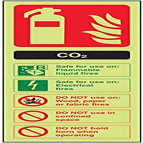 VSafety Feuerlöscher-Schild, im Dunkeln leuchtend, CO2-Kennzeichnung, 100 x 280 mm, starrer Kunststoff von VSafety