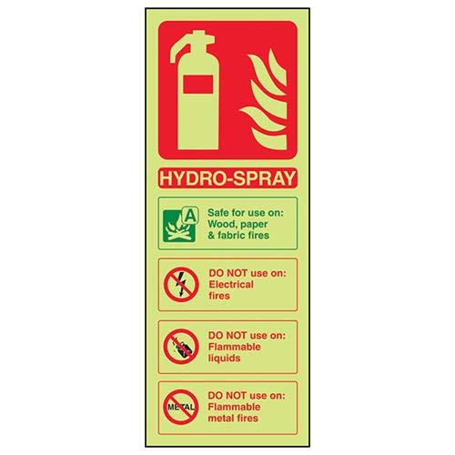 VSafety Glow in the Dark Hydro-Spray ID Feuerlöscher Schild – 100 mm x 280 mm – selbstklebendes Vinyl von VSafety