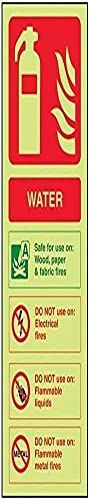 VSafety Warnschild für Feuerlöscher, Wasser-Kennzeichnung, leuchtet im Dunkeln, 100 x 280 mm, Hartkunststoff von VSafety