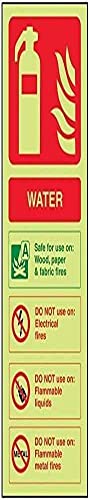 VSafety Warnschild für Feuerlöscher, Wasser-Kennzeichnung, leuchtet im Dunkeln, 100 x 280 mm, Hartkunststoff von VSafety