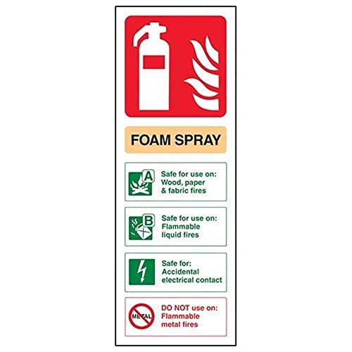 vsafety 11012 aj-r Feuerlöscher Schild, Schaumstoff Spray ID Elektrische Safe, starrer Kunststoff, Porträt, 100 mm x 280 mm, beige/schwarz/grün/rot von VSafety