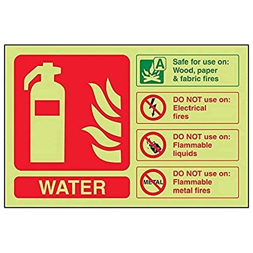 VSafety englisches Warnschild für Feuerlöscher, leuchtet im Dunkeln, 150 x 100 mm, starrer Kunststoff von VSafety