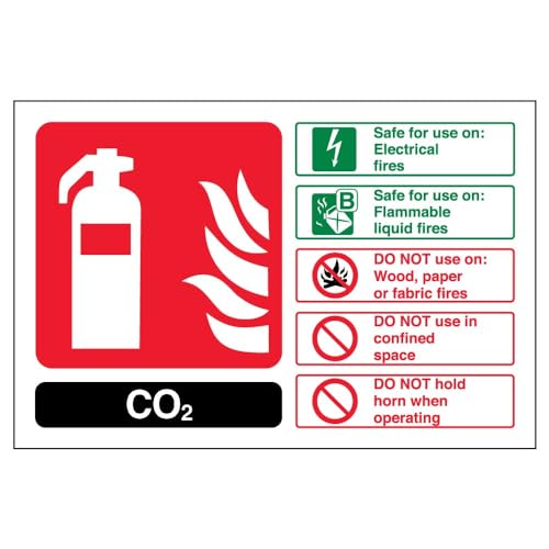 vsafety 11016 al-r Feuerlöscher Schild, CO2 ID, starrer Kunststoff, Landschaft, 150 mm x 100 mm, schwarz/grün/rot von VSafety